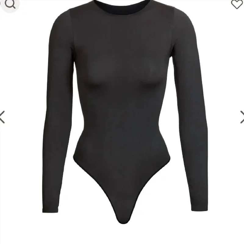 Essential Bodysuit Crew Neck Long Sleeve In Onyx