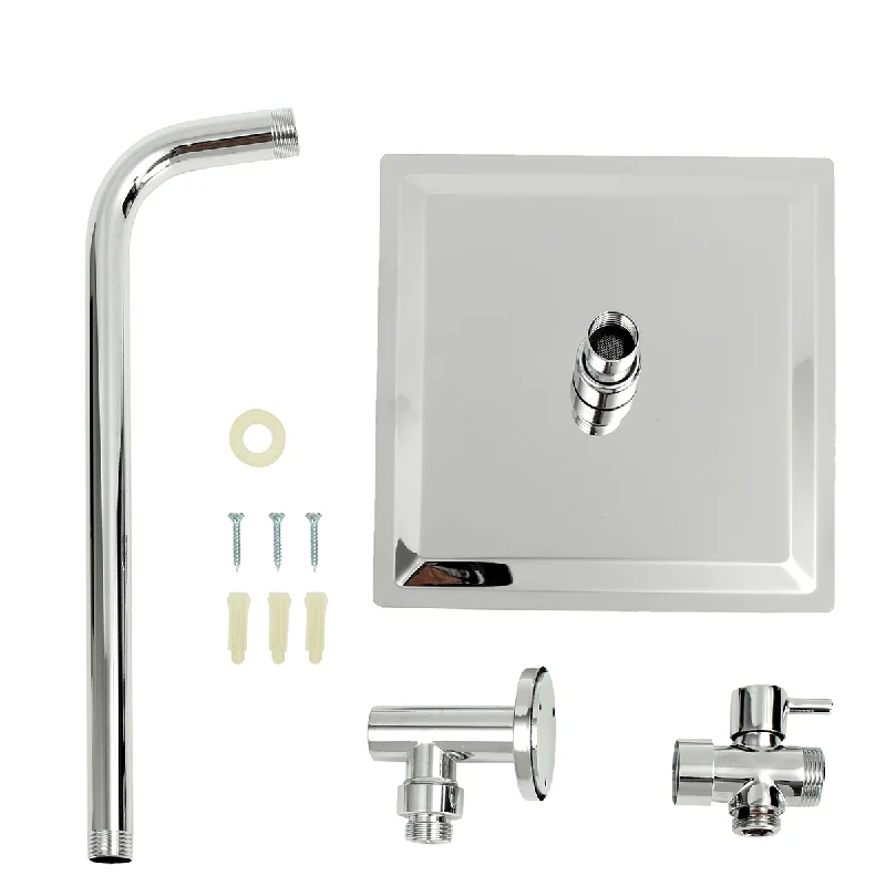 8Inch 304 Stainless Steel Square Shower Head Extension Arm Bottom Entry Shower Diverter Valve Set