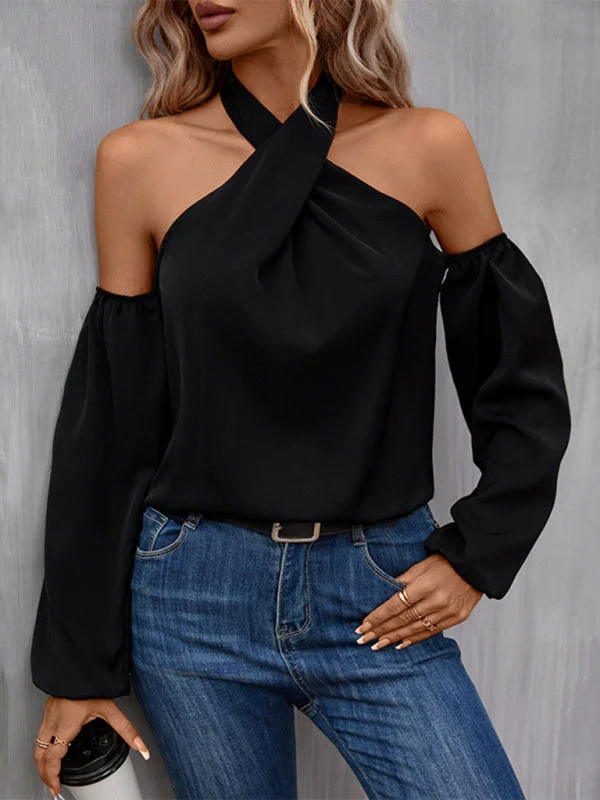 Chic Flounce Long Sleeve Top - Cold Shoulder Blouse