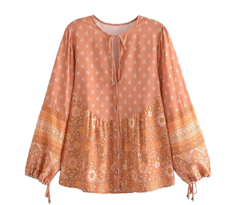 Sienna Sands Boho Floral Print Long Sleeve Blouse