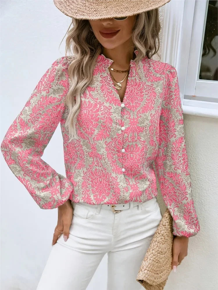 Golden Damask Autumn Blouse with Long Sleeves