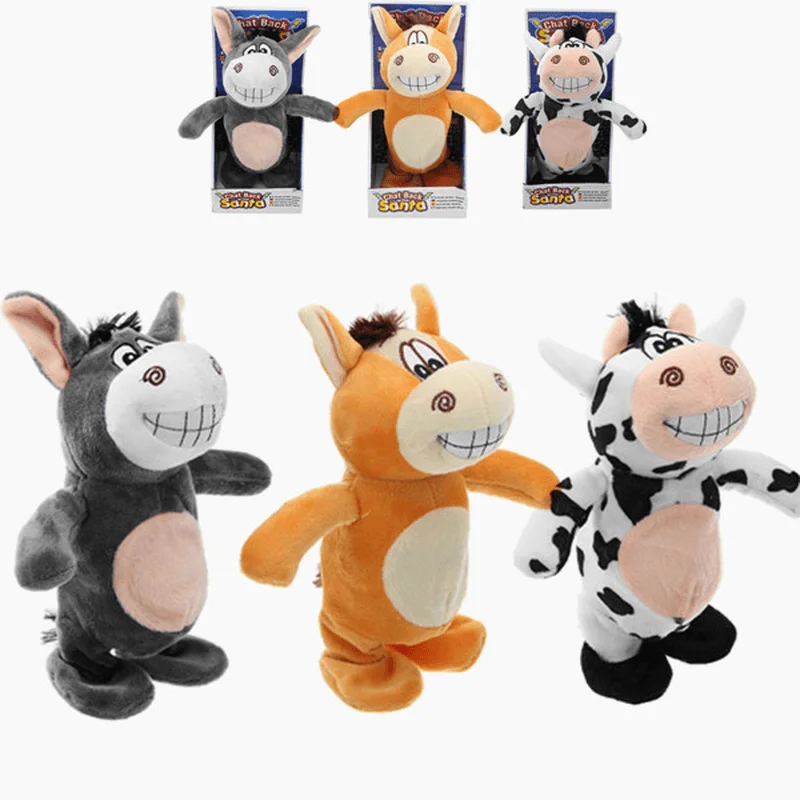 20Cm Talking Donkey Sound Record Stuffed Animal Plush Cow Walking Electronic Moving Doll