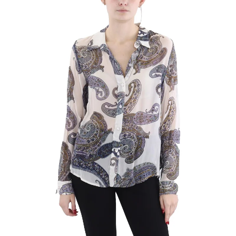 Karen Kane Womens Long Sleeve Paisley Button-Down Top