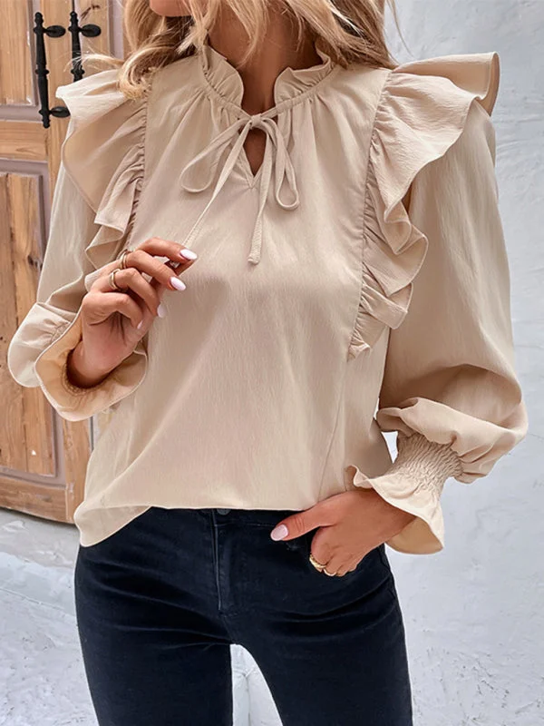 Textured Ruffle Bishop Long Sleeve Blouse