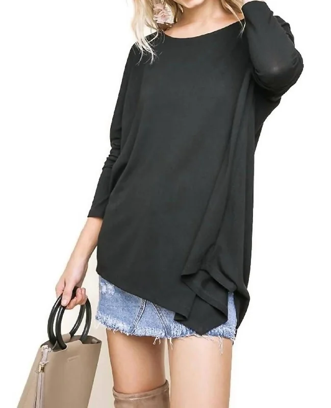 Asymmetric Long Sleeve Top In Black