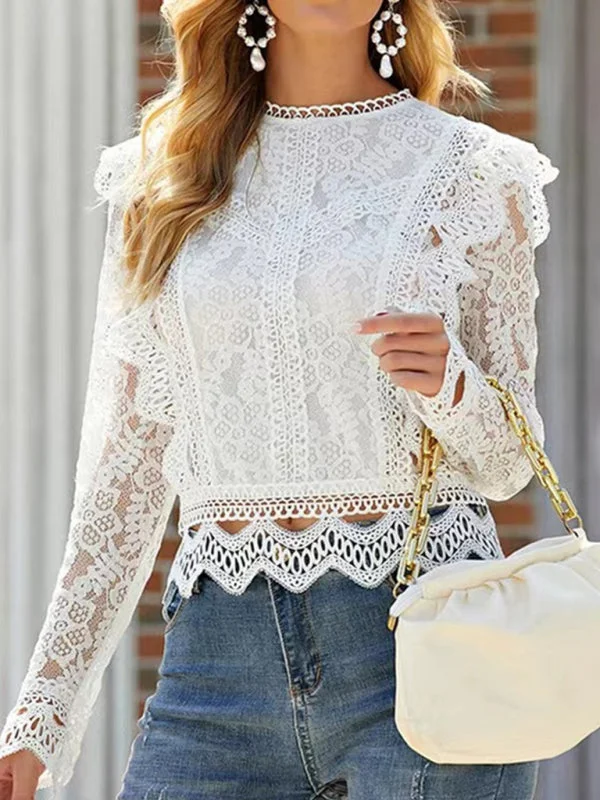 Feminine Delight Women's Long Sleeves Lace Blouse - Elegantly Charming