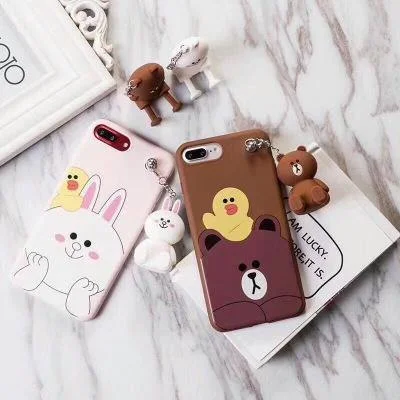 iPhone8/7PLUS doll pendant mobile phone shell 6S pink rabbit rubber sleeve iPhoneX/7 bear doll lanyard bracket