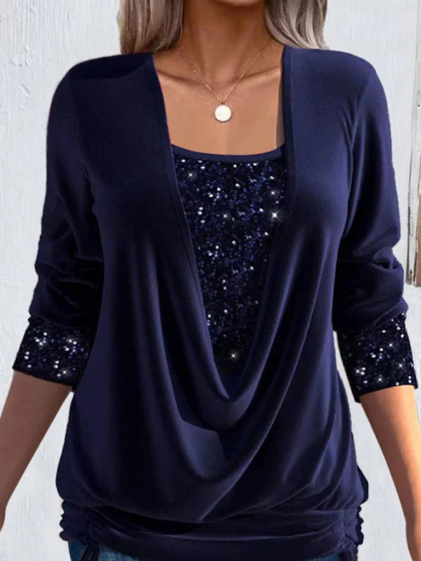 Night Out Fake 2-Piece Long Sleeve Sequin Top