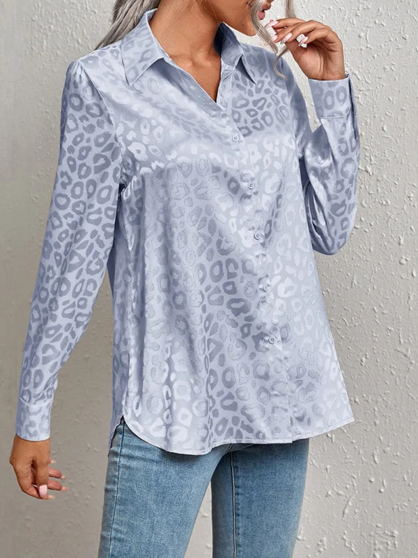 Modern Trendy: Women's Leopard Shirt Lapel Neck Long Sleeve Button Top