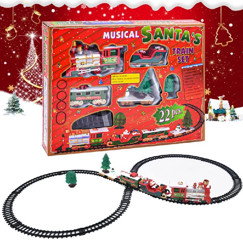 Toy Train Set with Lights and Sounds Christmas Train Set  Railway Tracks Battery Operated Toys