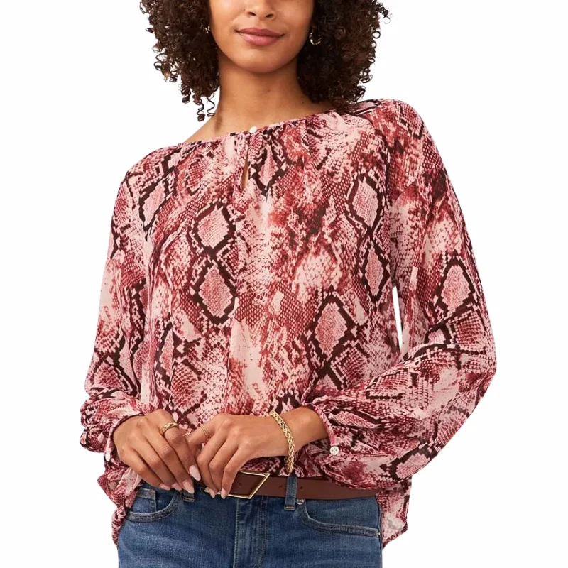 VINCE CAMUTO - Snake Print Keyhole Long Sleeve Top