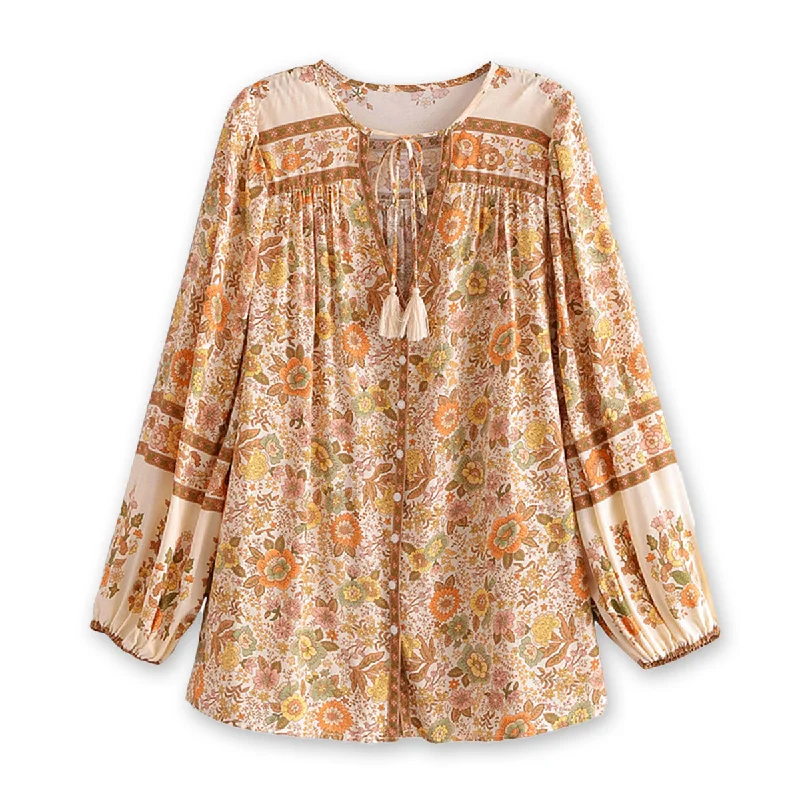 Sahara Sands Boho Floral Print Long Sleeve Blouse