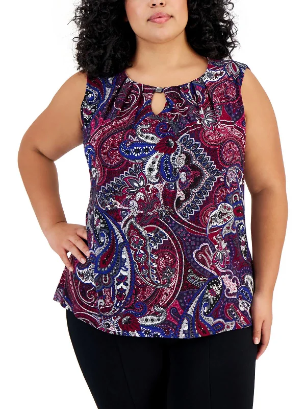 Plus Womens Paisley Keyhole Shell