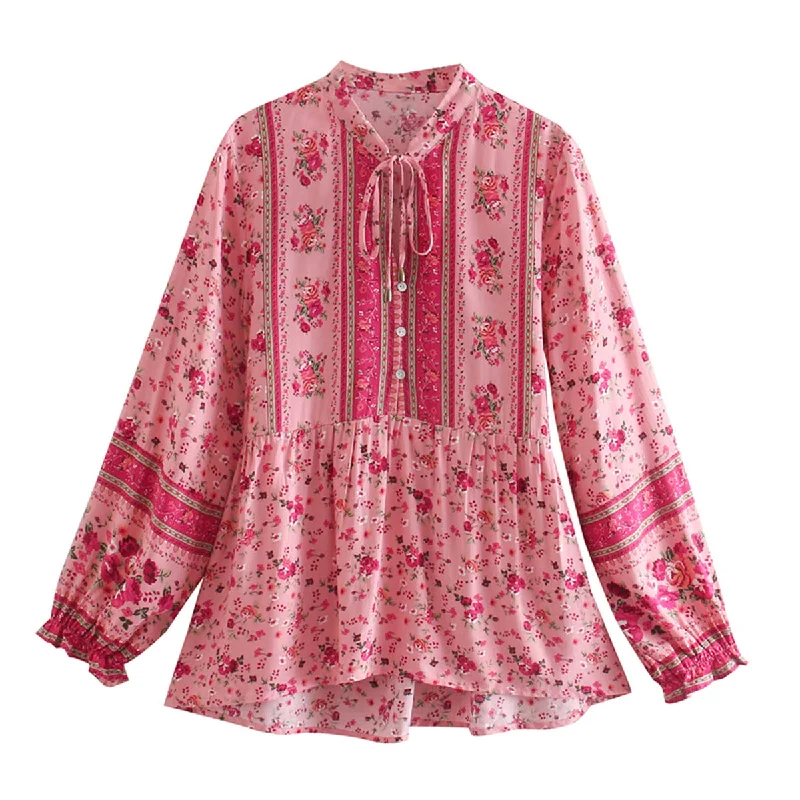 Rosebay Pink Boho Floral Print Long Sleeve Blouse