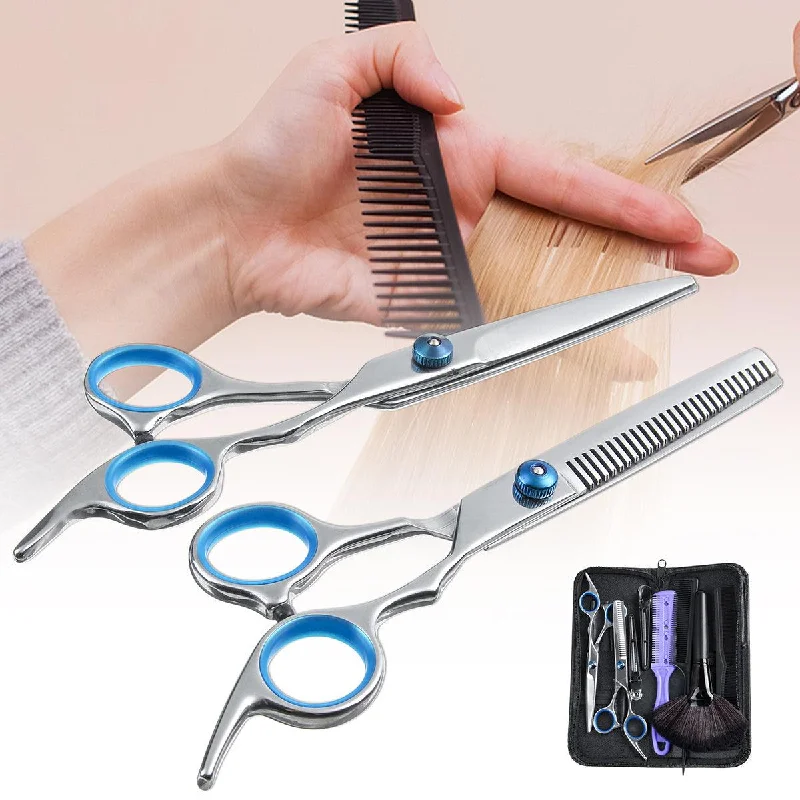 11Pcs Cloth Color Random Brush Flat Shear Teeth Scissors Family Haircut Scissors Set