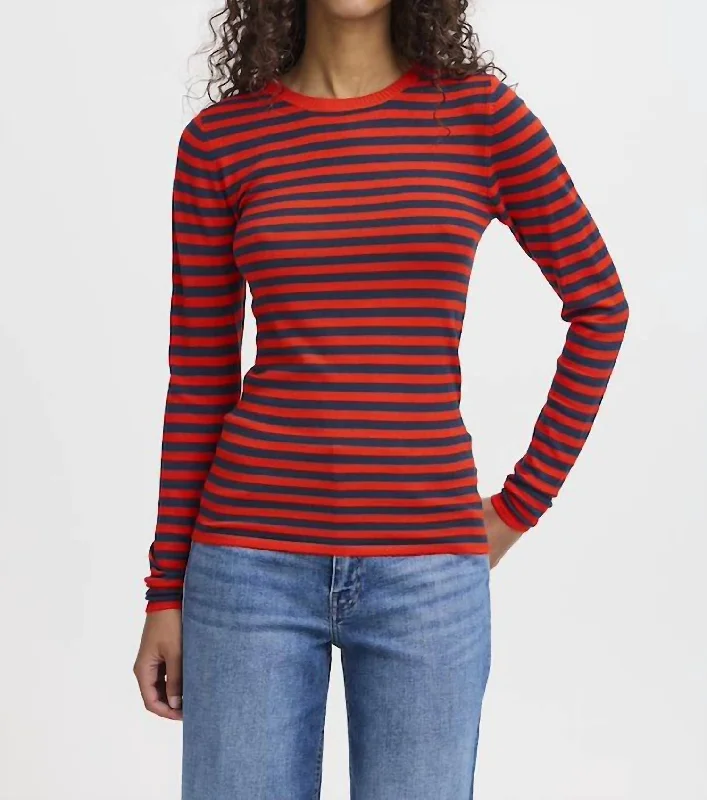 Diane Long Sleeve Stripe Top In Orange/total Eclipse