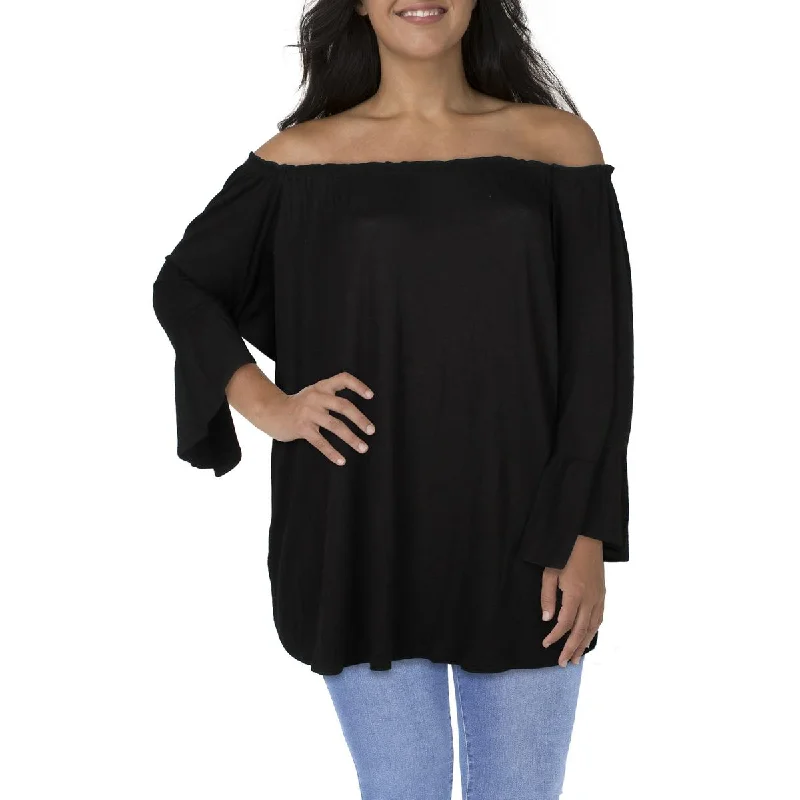 Plus Womens Ruched Bell Sleeve Blouse