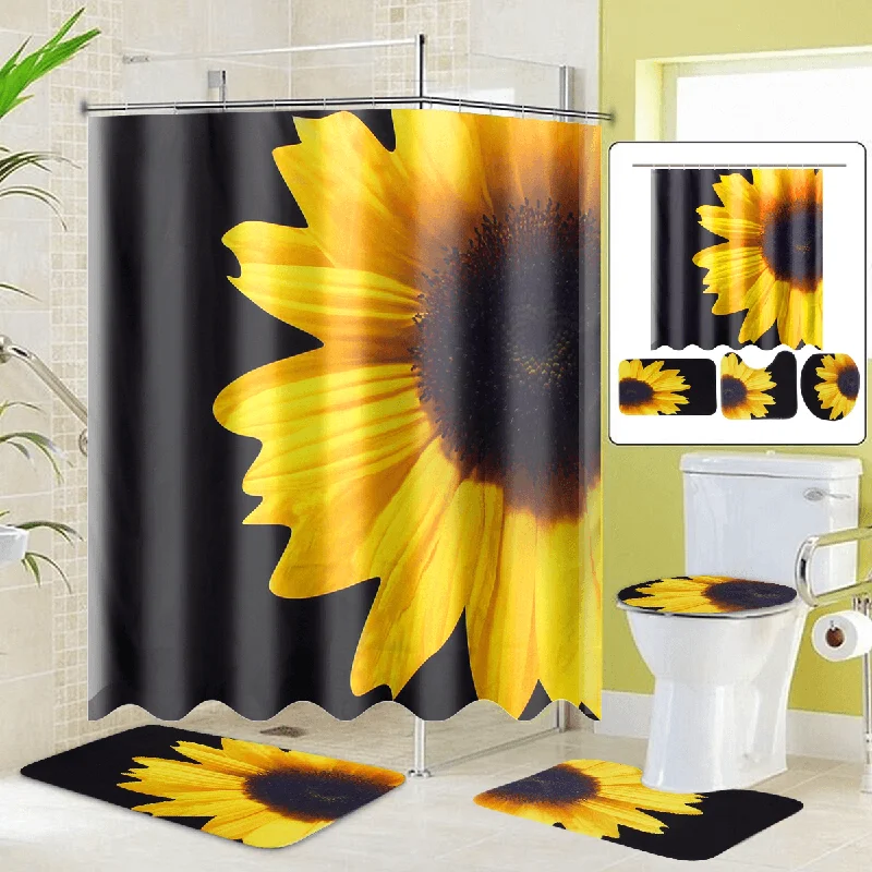 Shower Curtain Bathroom Mats Rugs Set Non-Slip Quickly Dry Soft Bath