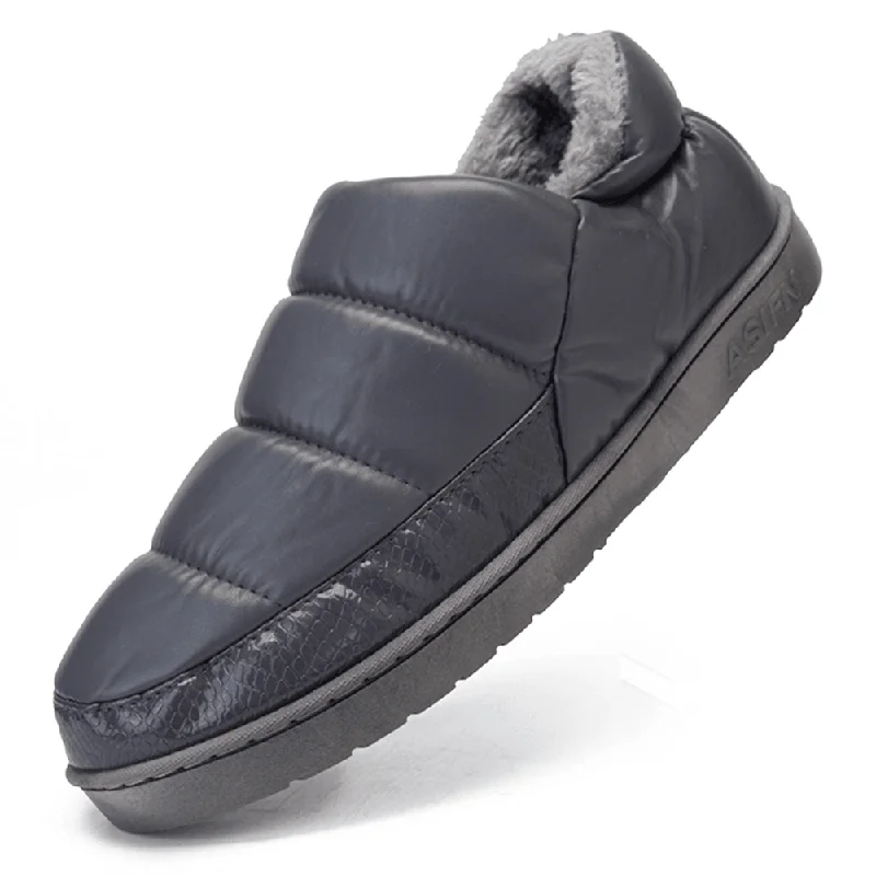 Men PU Leather Heighten-Soled Non-Slip Wear Resistant Thicken Plush Warm Home Casual Cotton Slippers