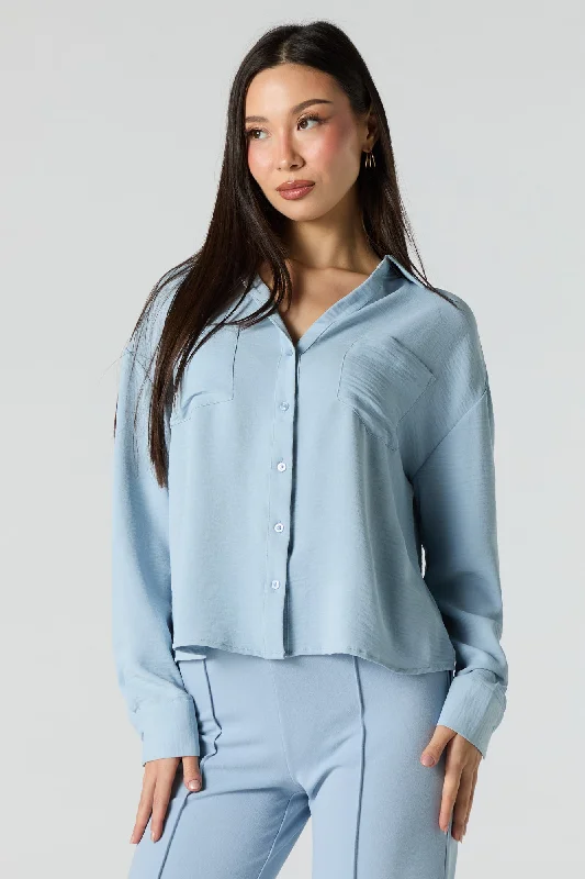 Flowy Long Sleeve Button-Up Top