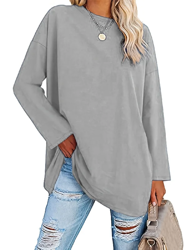 Casual Long Sleeve Crew Neck T-Shirt - Basic Loose Solid Tee for Everyday Wear