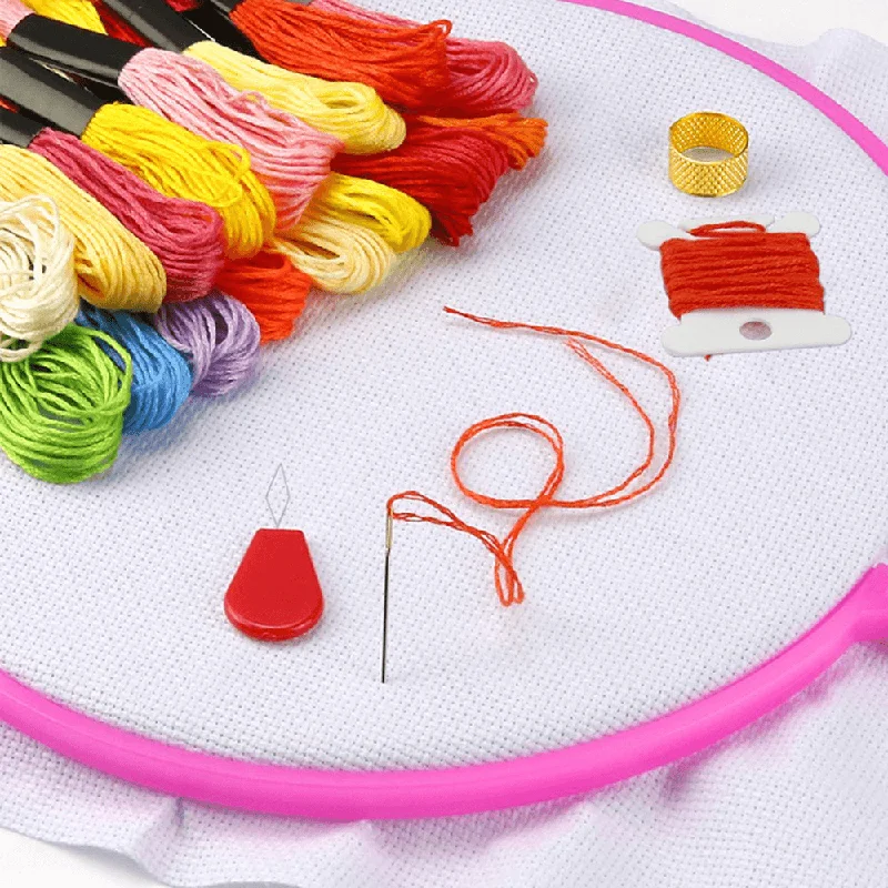 5PCS Embroidery Circles Set 50 Colors Embroidery Thread Sewing Tool Adjustable Skein Punch Needle Stitching Kits