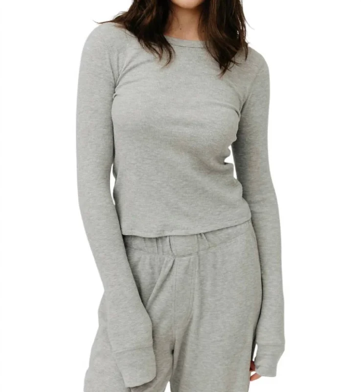 Long Sleeve Thermal Top In Heather Grey