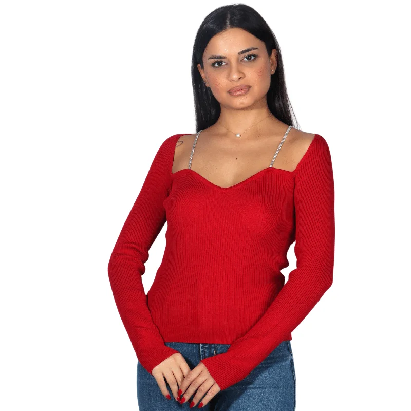 MOEWY - Long sleeve heart neckline blouse