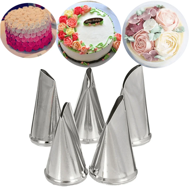 5 Pcs Set Rose Petal Icing Piping Nozzles Metal Cream Tips Cake Decorating Tools Cup Cake Pastry Tool