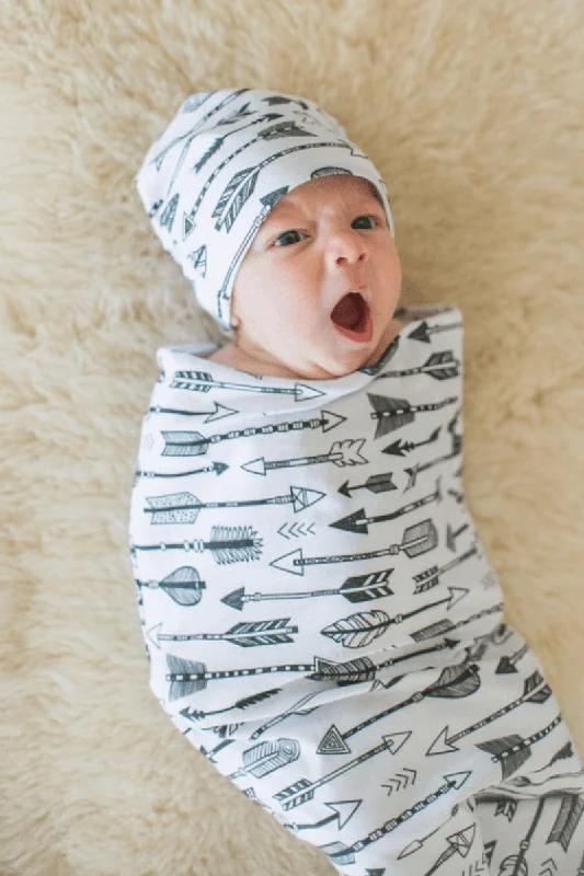 Swaddle Sleeping Sack & Headwrap 2Pc Set - Arrows B&W