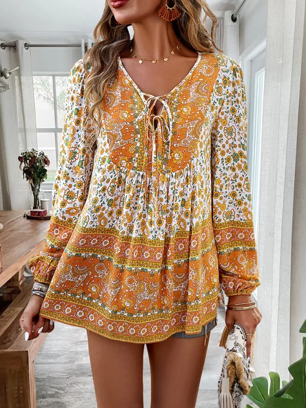 Spring Blossom Blouse | Tie-Front Long Sleeve Top