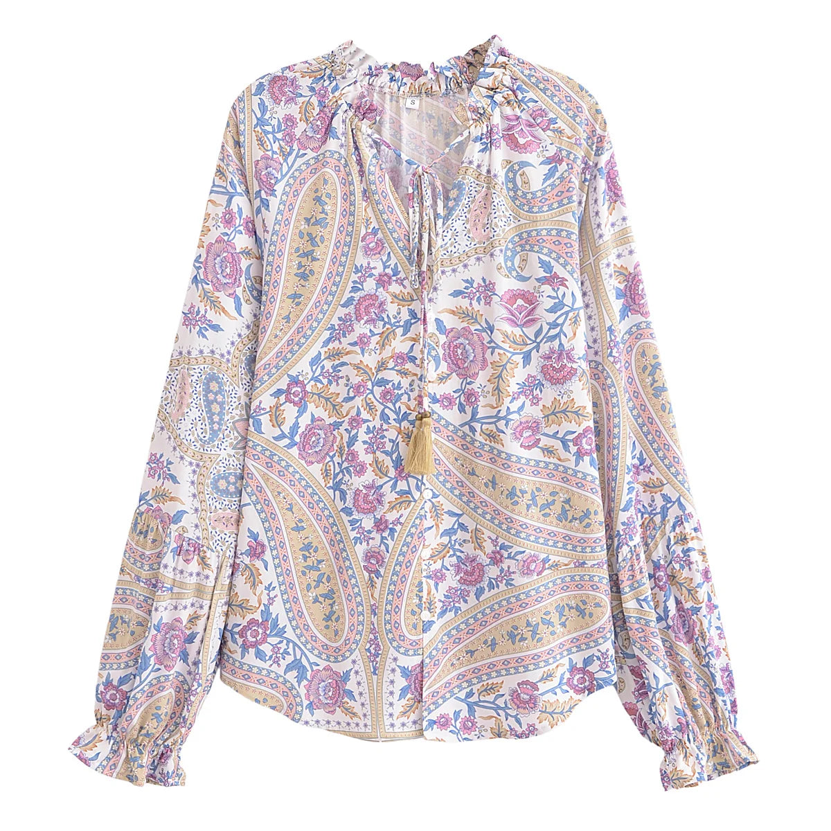 Lavender Daydream Boho Floral Print Long Sleeve Blouse