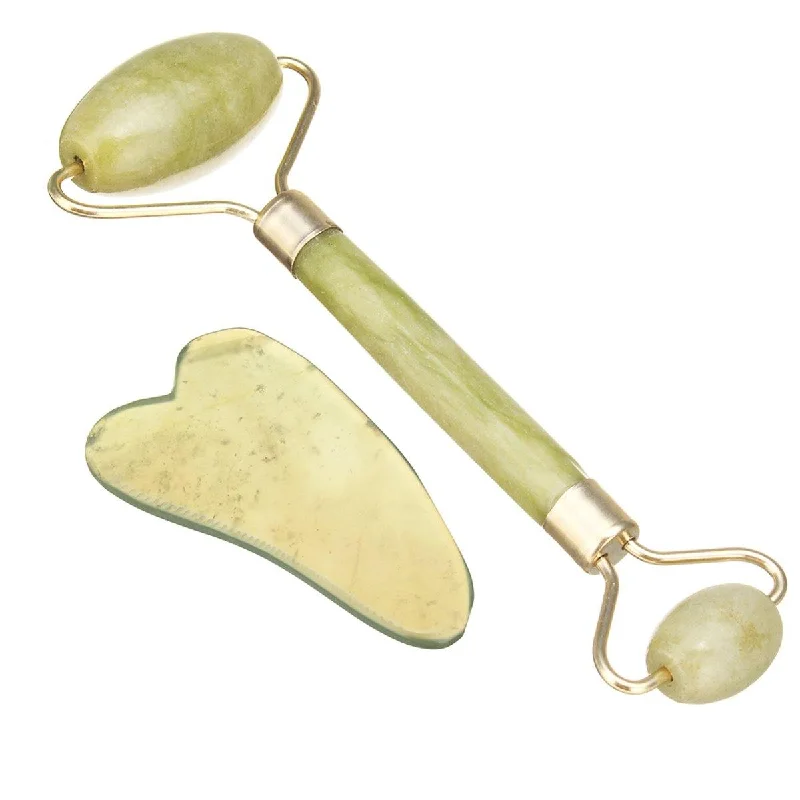 Jade Roller & Gua Sha Set Face Thin Massage Roller & Body Scraping Tool Premium 100% Jade