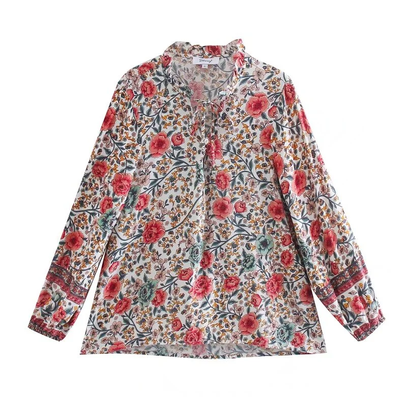 Gypsy Rose Boho Floral Print Long Sleeve Blouse