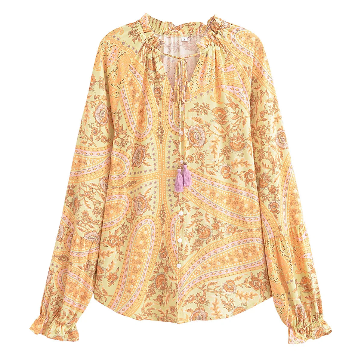 Sun-Kissed Bloom Boho Floral Print Long Sleeve Blouse