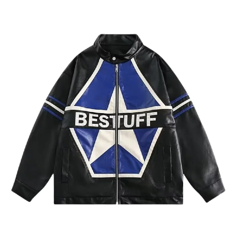 High Street Color Contrast Panel Leather Jacket