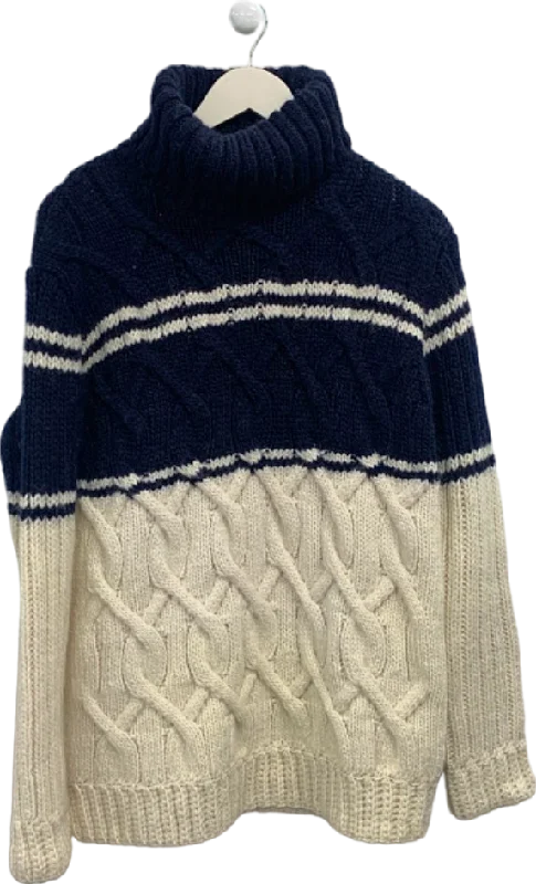 J.Crew Navy/Cream Cable Knit Roll Neck Jumper Size S