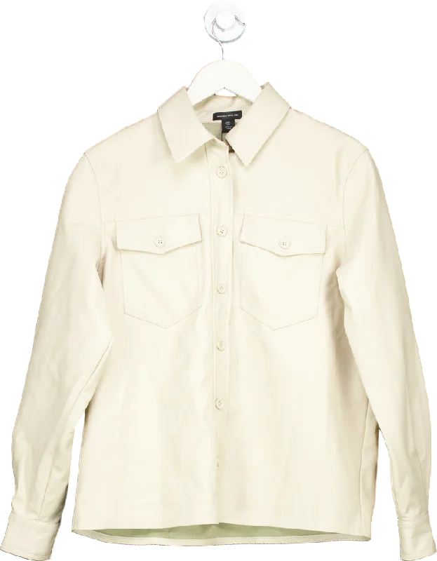 Karen Millen Cream Faux Leather Pocket Detail Shirt UK 6