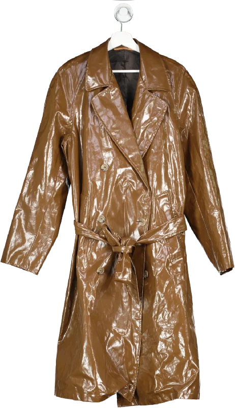 Nanushka Brown Belted Double Breasted Trench Coat UK M