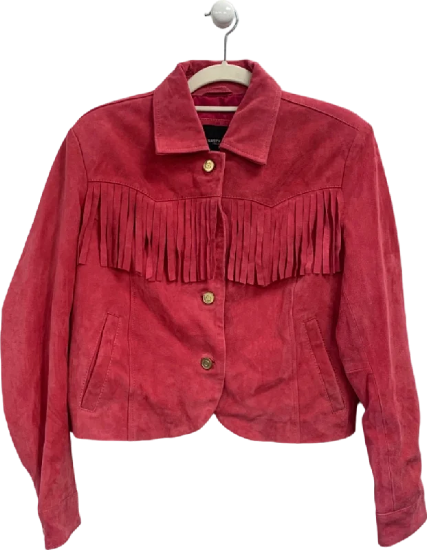 Nasty Gal Red Fringe Suede Jacket UK 6