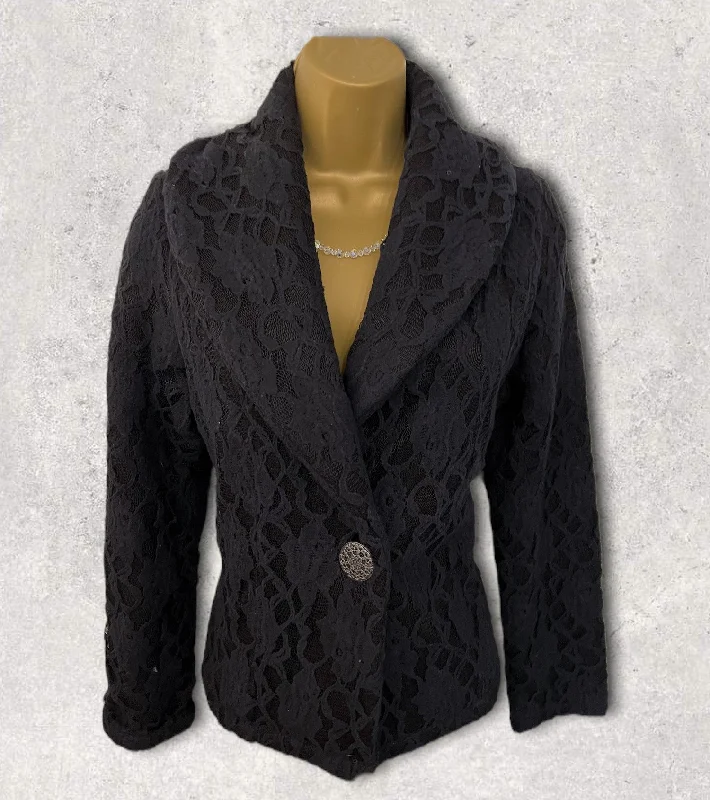 Ronit Zilkha Vintage Women's Black Lacy Wool Blend Jacket UK 10 US 6 EU 38