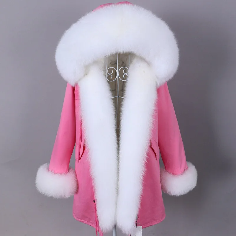 Winter Fashion Big Real Fox Fur Collar Hooded Parkas Jacket for Women