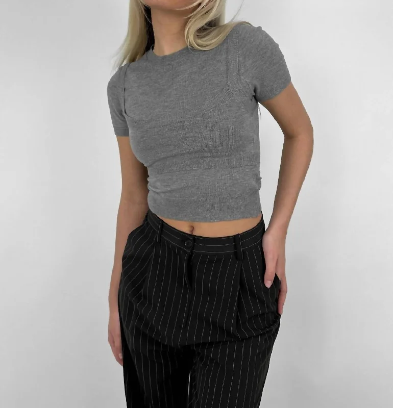 Layered Bra Knit Crew Tee In Grey