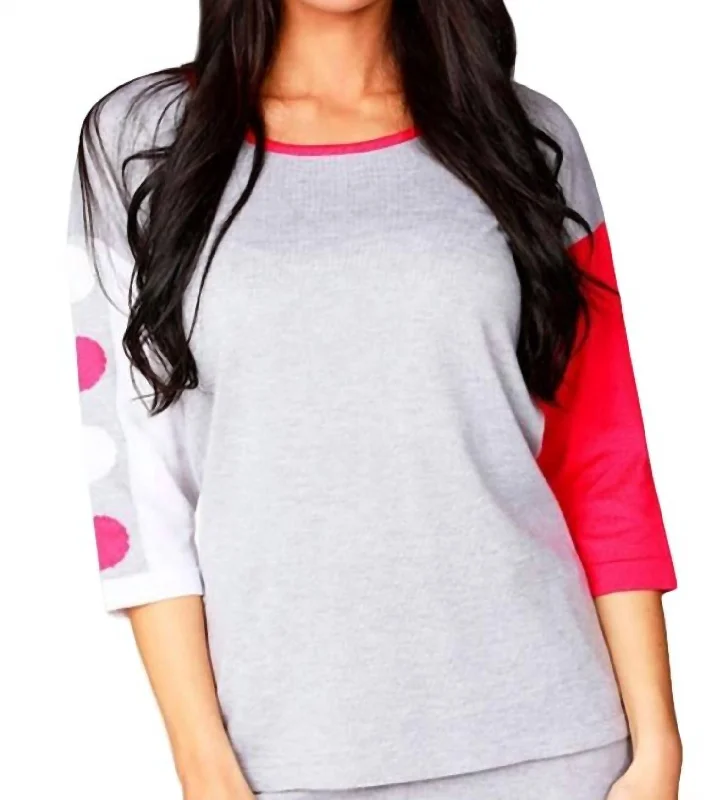 3/4 Sleeve Color Block Crew Top In Gray