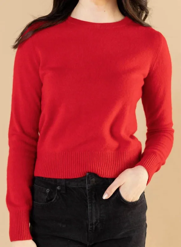 Cashmere Shrunken Classic Crew In True Red