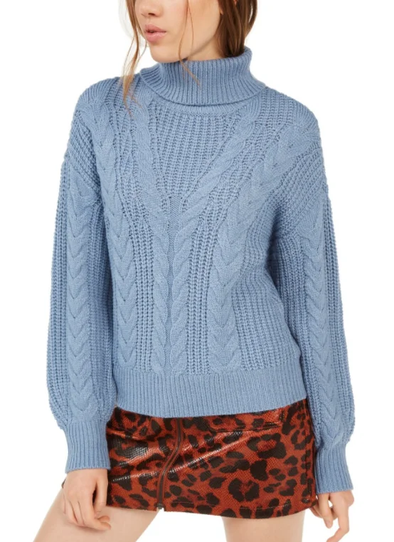 Crave Fame Juniors' Turtleneck Cable Knit Sweater Blue Size Medium