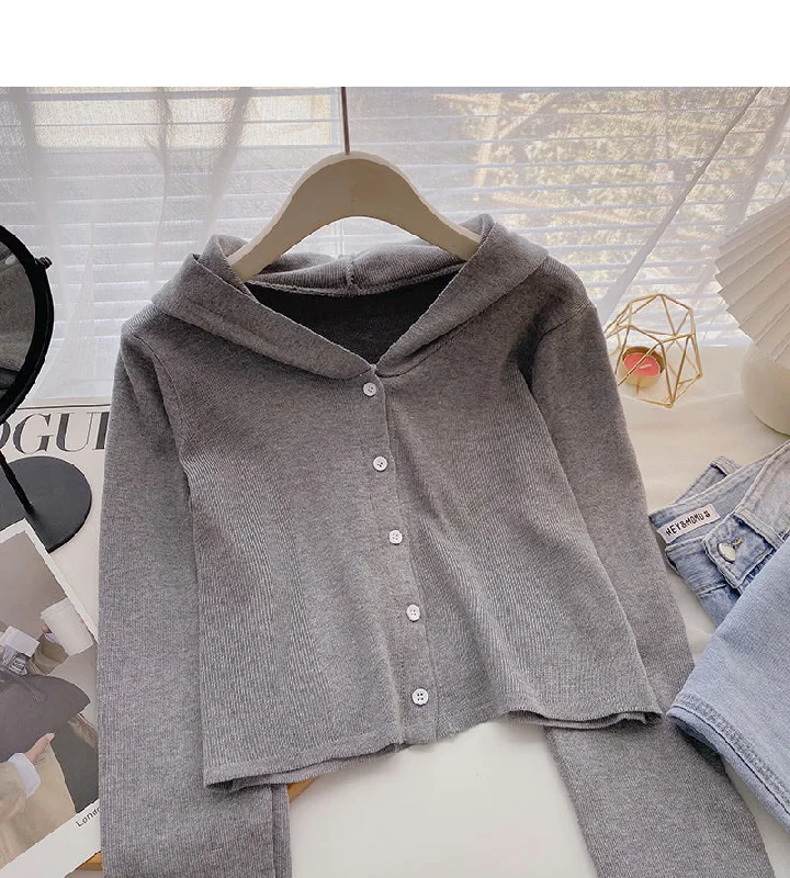 Design sense sweater coat casual hooded long sleeved top  6594