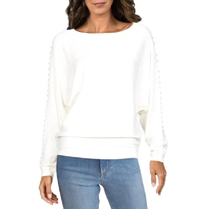 Guess Women's Tony Embellished Boat Neck Pullover Sweater White Size Small