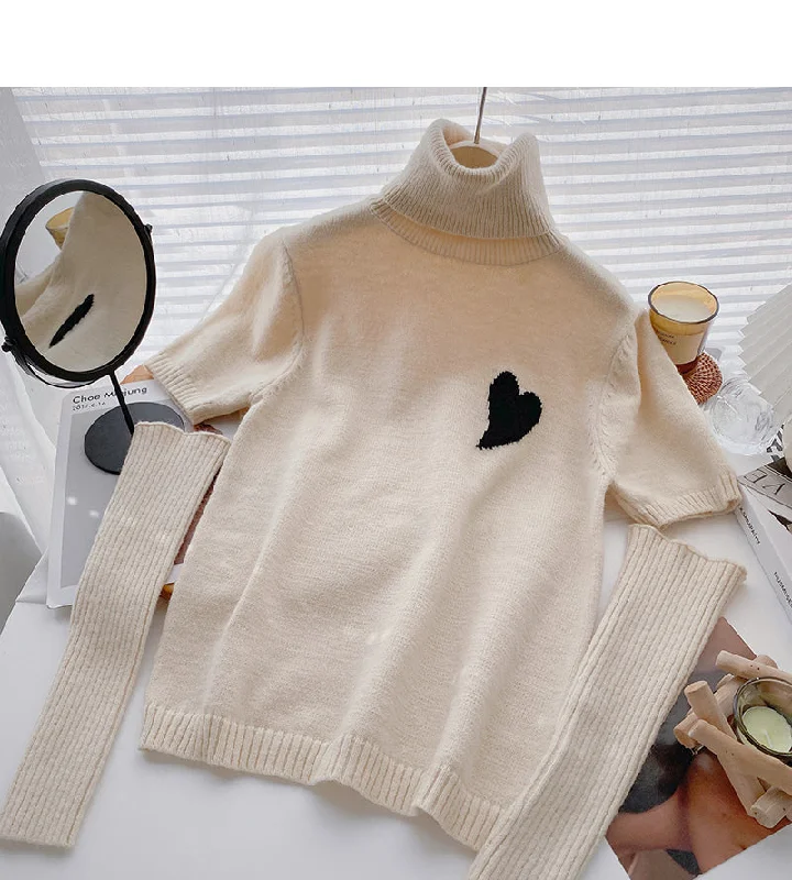 High neck Pullover Sweater design sense two long sleeved bottomed tops  6608