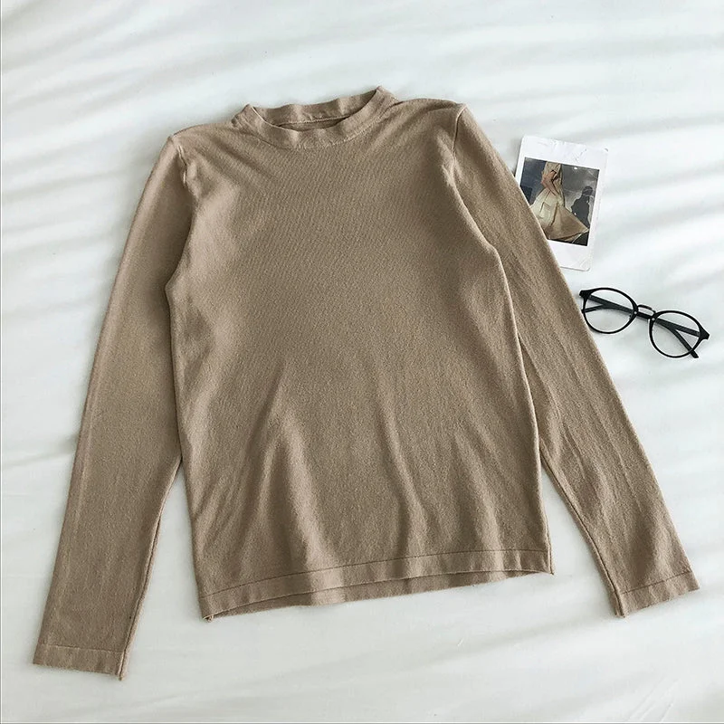 Korean pure color thin bottomed sweater  6445